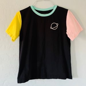 Adorable Blocked Black and Pastel Planet Shirt 🪐